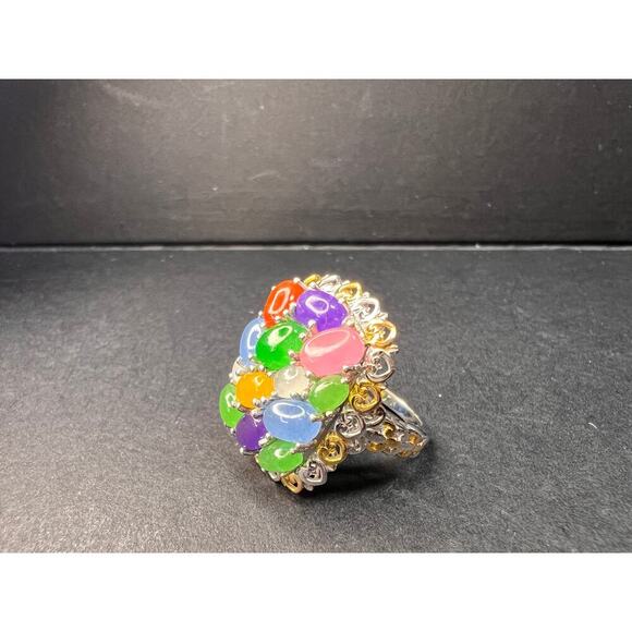 NEW rainbow harmony jade ring in vermeil and rhodium over sterling silver size 5 - Picture 6 of 16